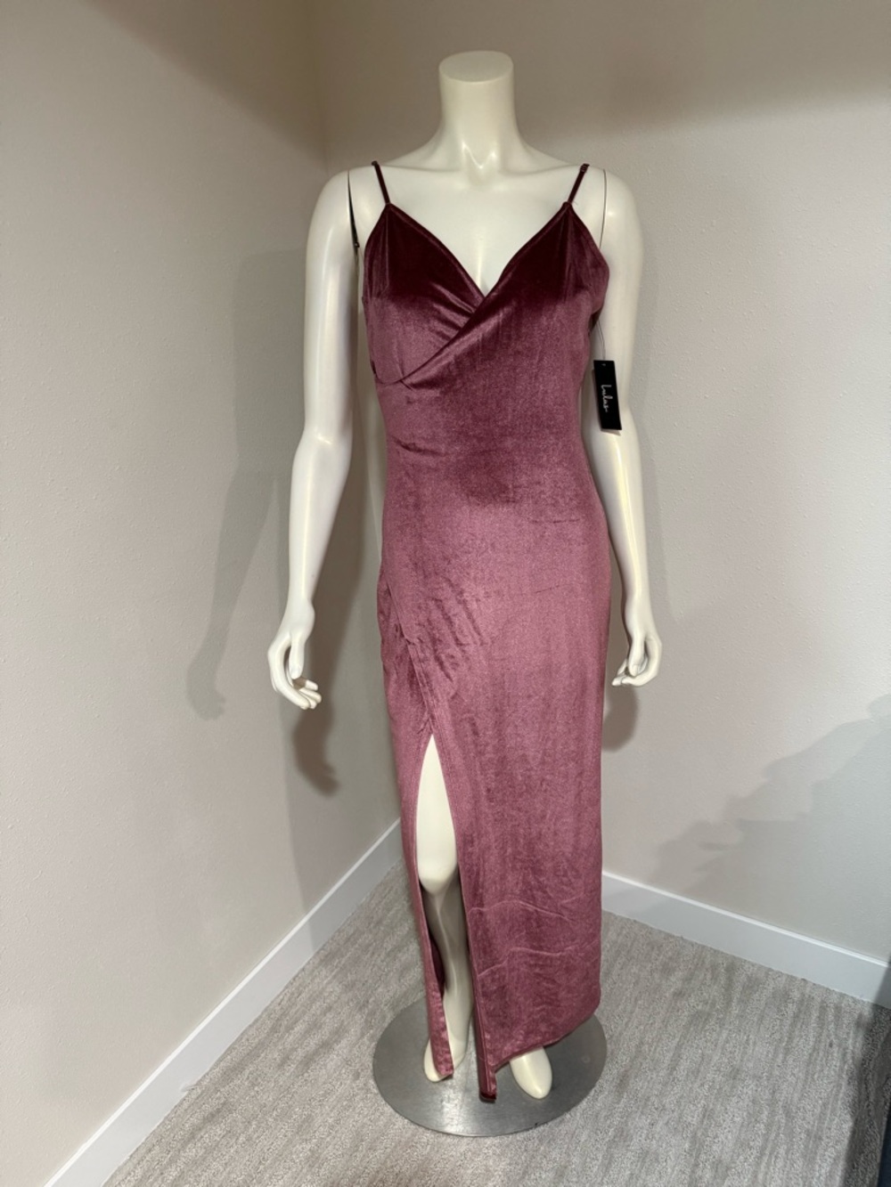 Lulu's Dusty Rose Velvet Slip Dress with Spaghetti Straps
